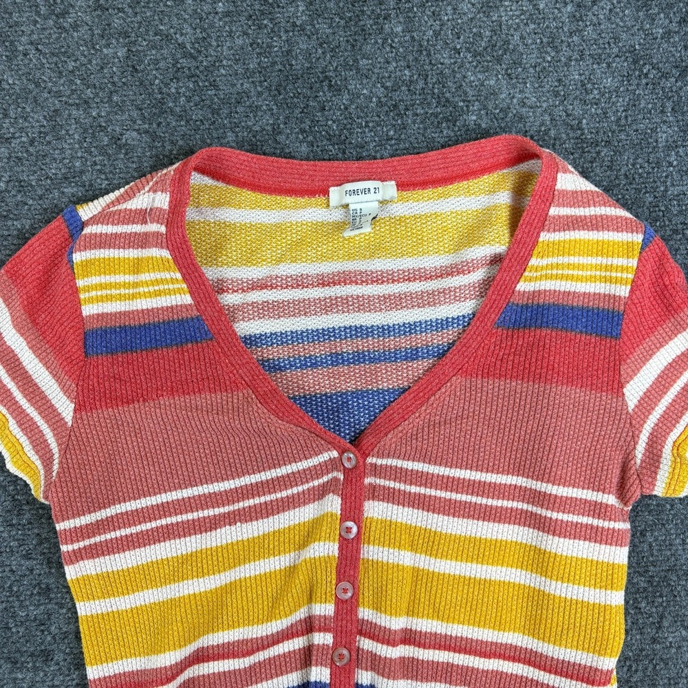 Forever 21‎ Cropped Top Womens Small Multicolor Striped Waffle Knit Button Front